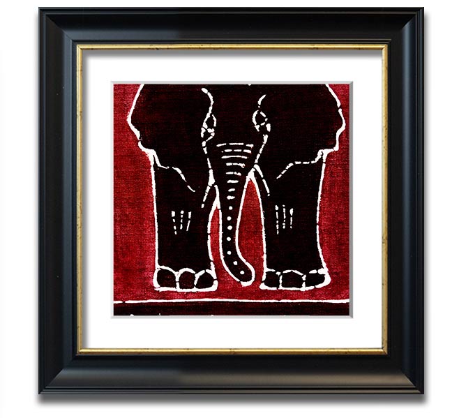 A vibrant Aboriginal Red Elephant framed print showcasing intricate designs and colors, ready to hang on a wall.